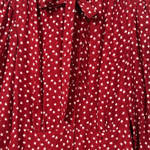 Rebecca Taylor Silk Blurry Heart Red Button Up Dress size 0 - Picture 11 of 17